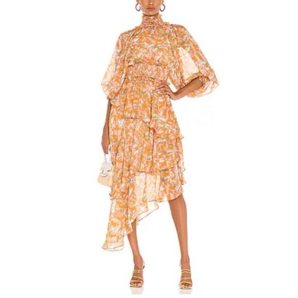 NWT Elliatt Astrid Ruffle Tiered Floral Side Slit Maxi Dress Women's Medium - Picture 1 of 12